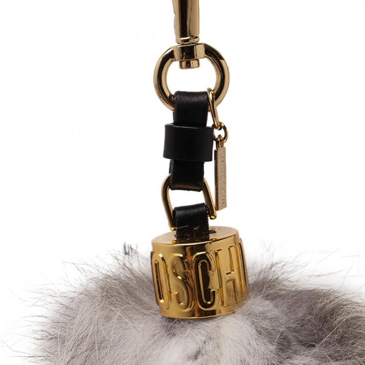 Pre Owned Moschino Light Grey Fox Fur Bag Charm
