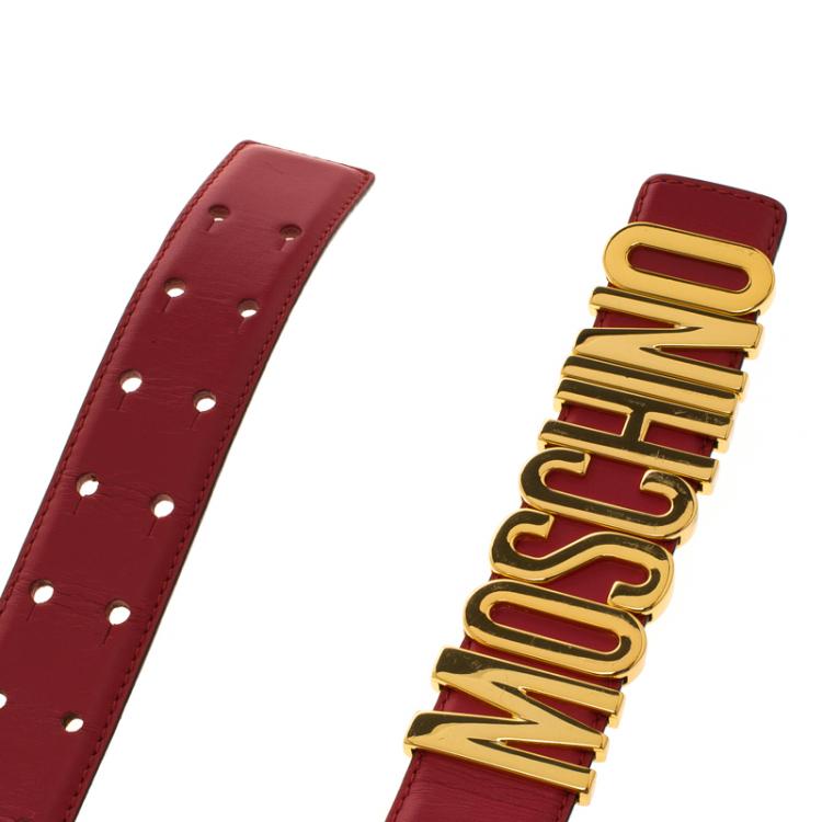 Pre Owned Moschino Red Leather Logo Belt 110 CM