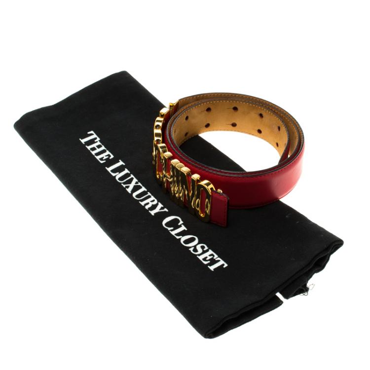 Pre Owned Moschino Red Leather Logo Belt 110 CM