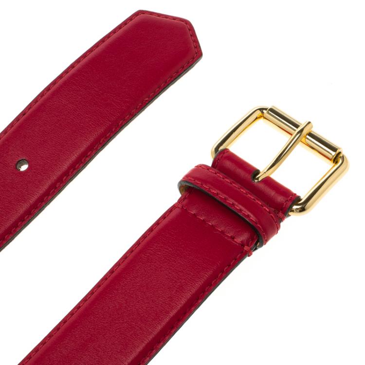 Pre Owned Moschino Red Leather Logo Chain Belt 100 CM