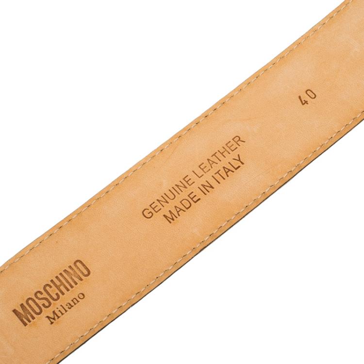Pre Owned Moschino Red Leather Logo Chain Belt 100 CM