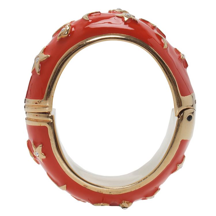 Pre Owned Moschino Moon and Stars Wide Red Bangle Bracelet