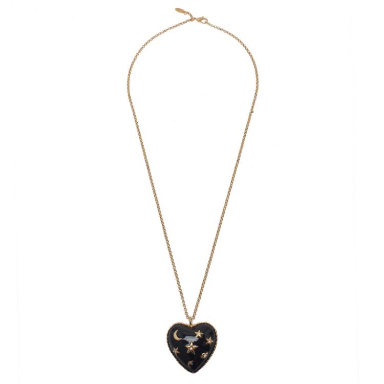 Pre Owned Moschino Moon And Stars Wide Black Pendant Necklace