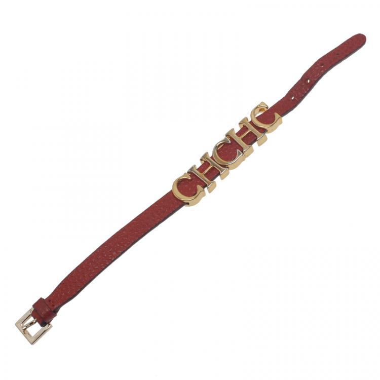 Pre Owned Carolina Herrera CH Red Leather Bracelet