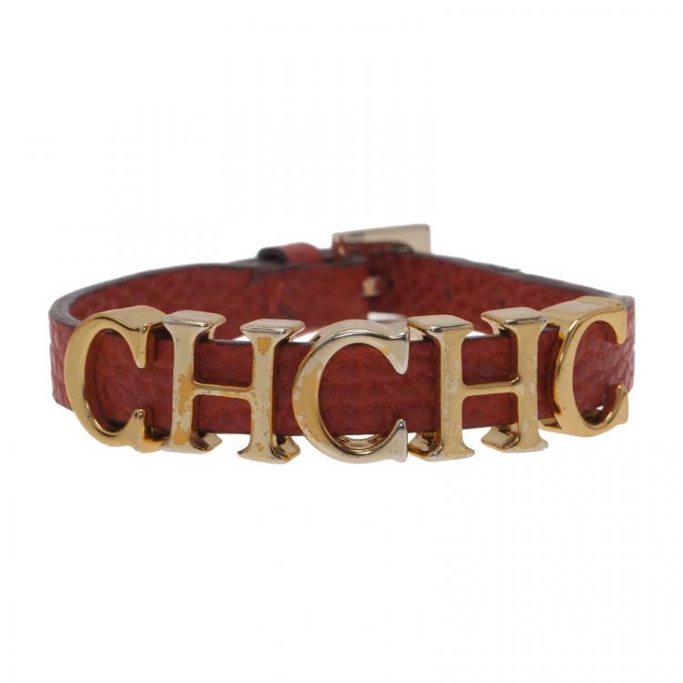 Pre Owned Carolina Herrera CH Red Leather Bracelet