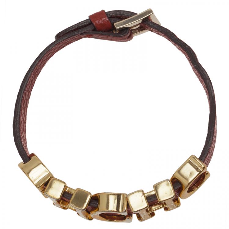 Pre Owned Carolina Herrera CH Red Leather Bracelet