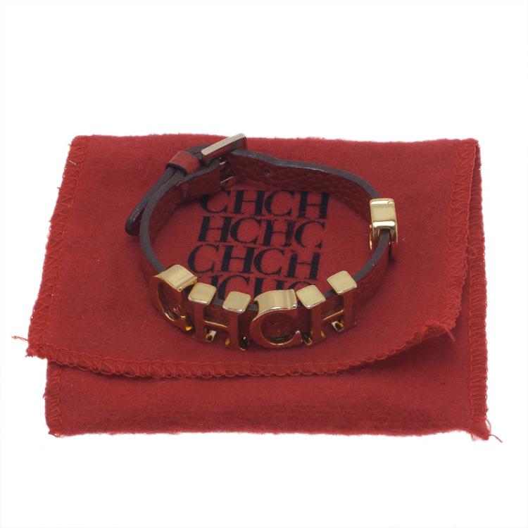 Pre Owned Carolina Herrera CH Red Leather Bracelet