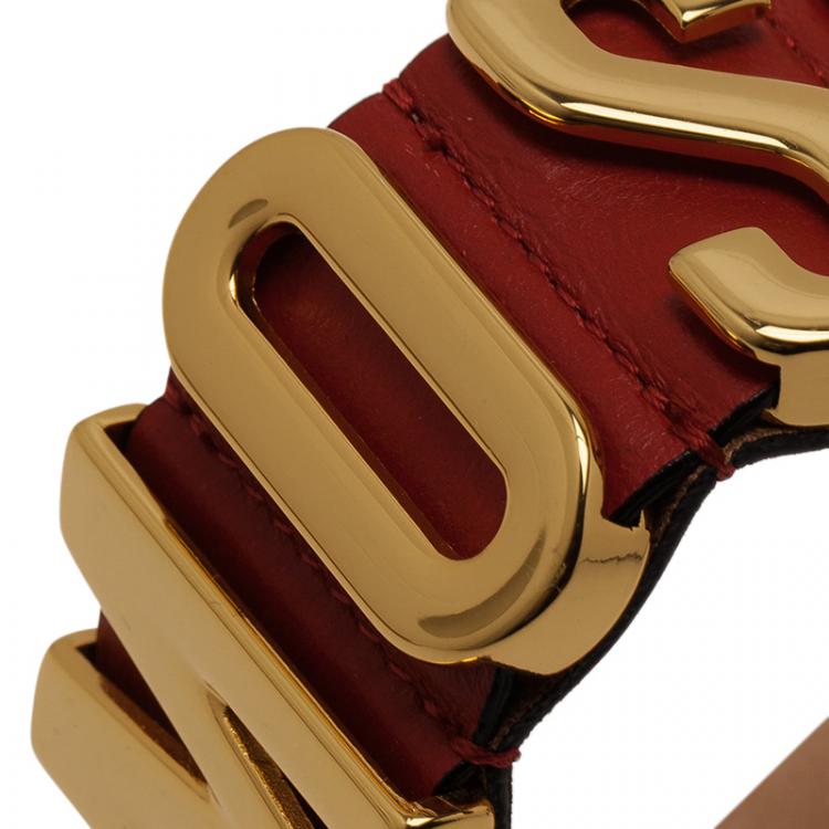 Pre Owned Moschino Logo Red Leather Bracelet