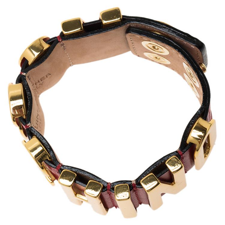 Pre Owned Moschino Logo Red Leather Bracelet