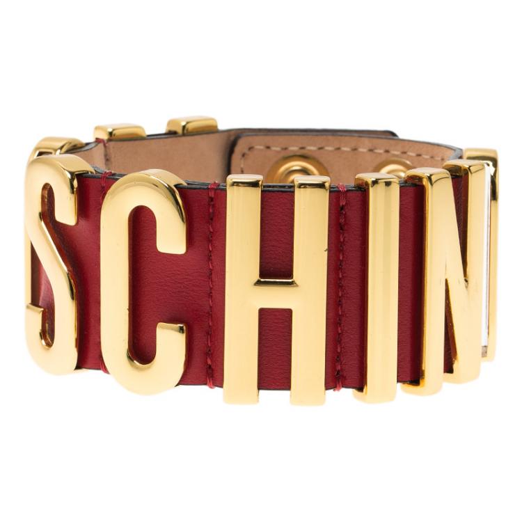 Pre Owned Moschino Logo Red Leather Bracelet