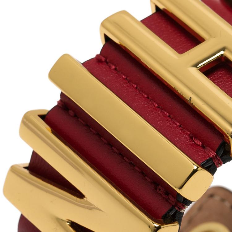 Pre Owned Moschino Logo Red Leather Bracelet