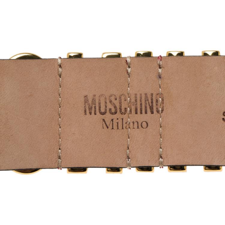 Pre Owned Moschino Logo Red Leather Bracelet