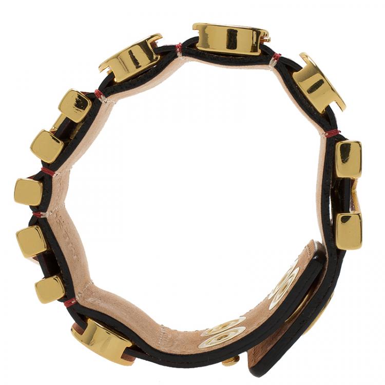 Pre Owned Moschino Logo Red Leather Bracelet