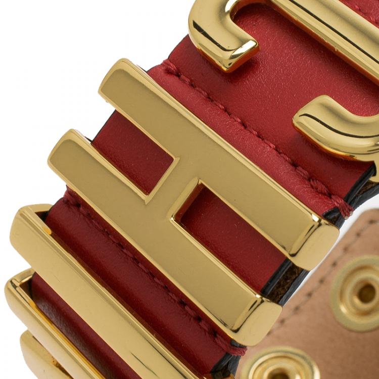 Pre Owned Moschino Logo Red Leather Bracelet