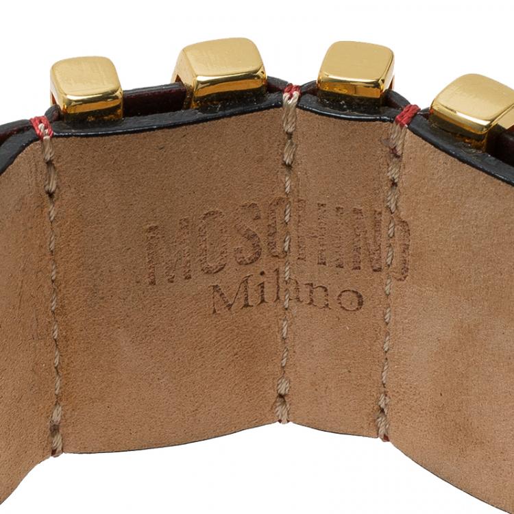 Pre Owned Moschino Logo Red Leather Bracelet