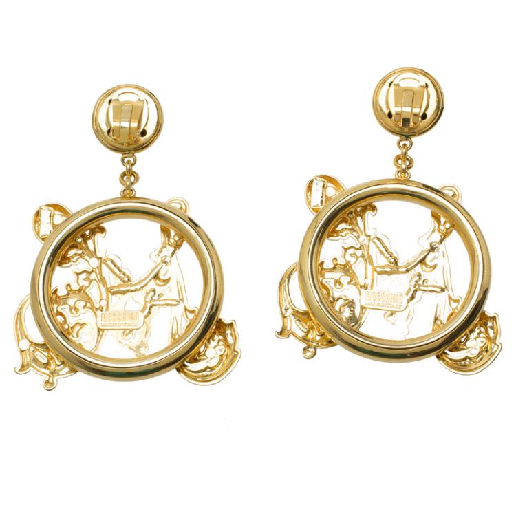 Pre Owned Moschino Feather Gold Tone Earrings