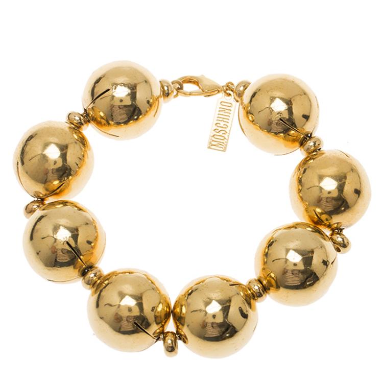 Pre Owned Moschino Bead Gold Tone Bracelet