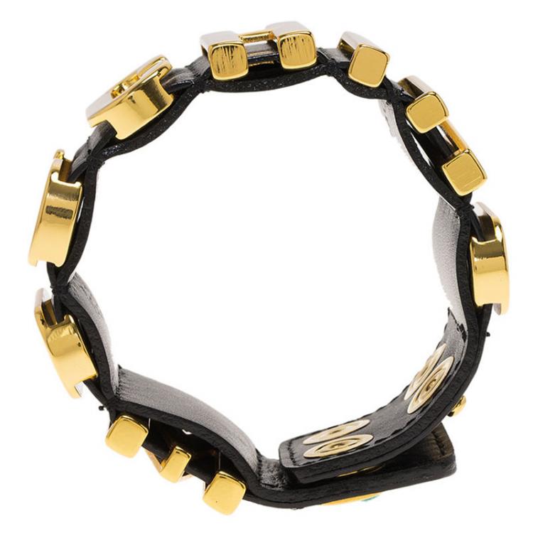 Pre Owned Moschino Logo Black Leather Bracelet S