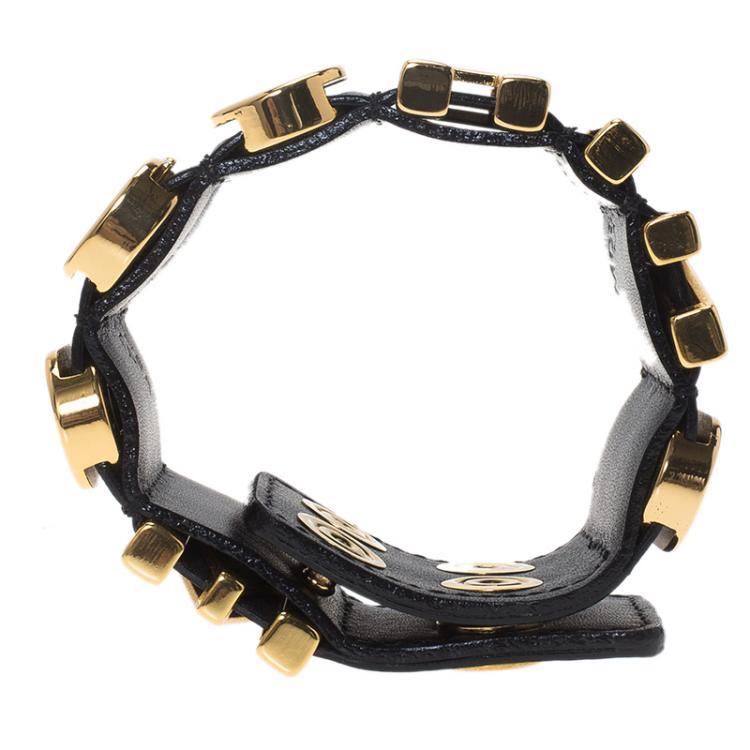 Pre Owned Moschino Logo Black Leather Bracelet