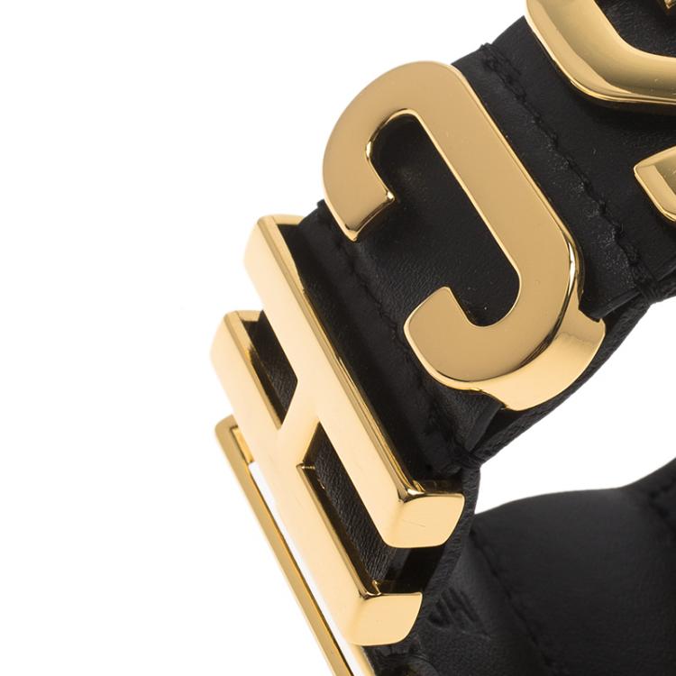 Pre Owned Moschino Logo Black Leather Bracelet