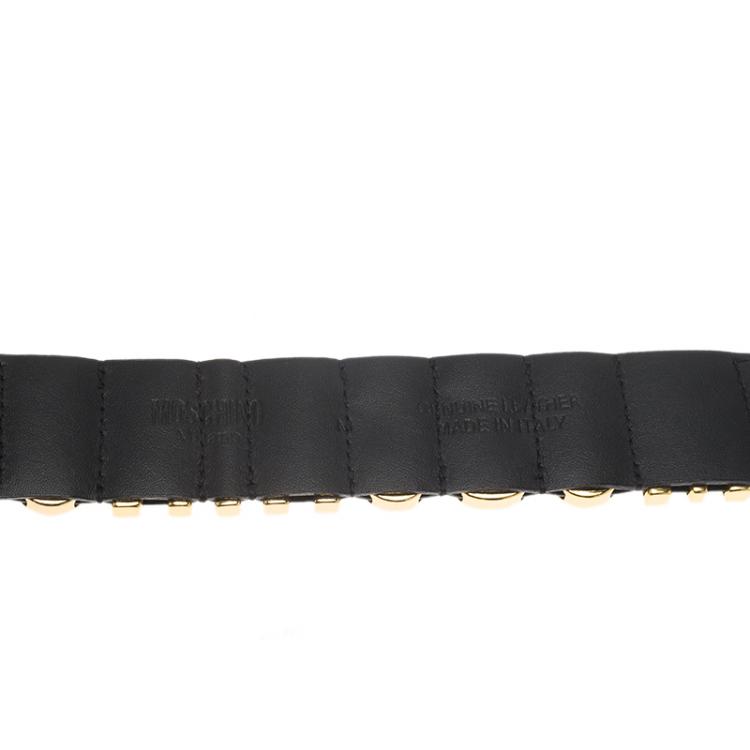Pre Owned Moschino Logo Black Leather Bracelet