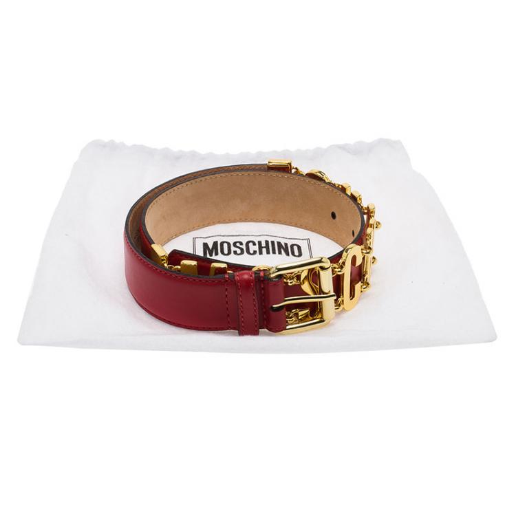 مملوكة مسبقًا Moschino Red Leather Logo Chain Belt 95 CM