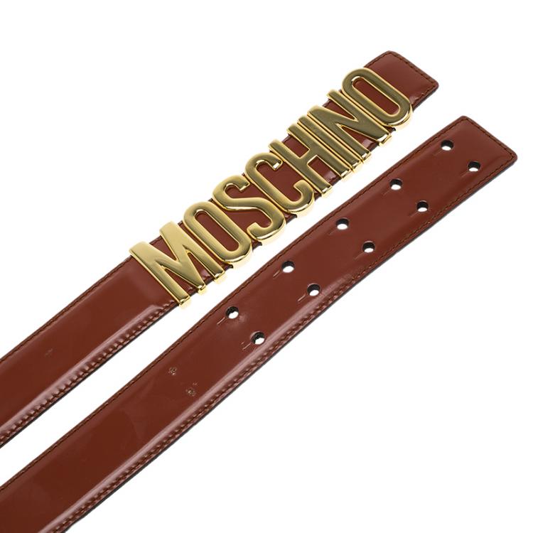 Pre Owned Moschino Brown Leather Logo Belt 105 CM