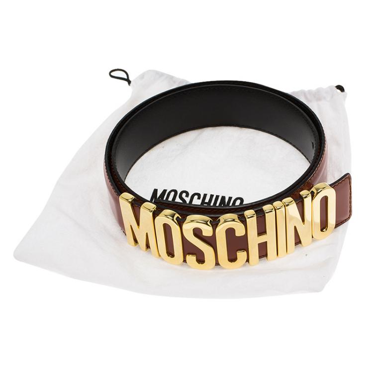 Pre Owned Moschino Brown Leather Logo Belt 105 CM