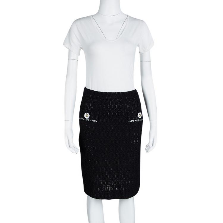 Pre Owned Moschino Black Textured Embellished Pocket Detail Boucle Skirt S