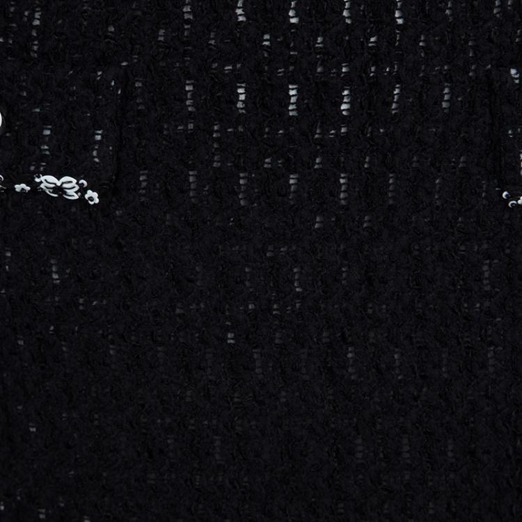 Pre Owned Moschino Black Textured Embellished Pocket Detail Boucle Skirt S