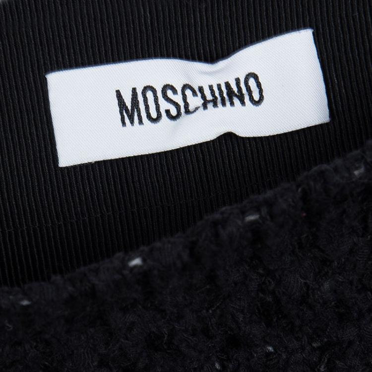 Pre Owned Moschino Black Textured Embellished Pocket Detail Boucle Skirt S