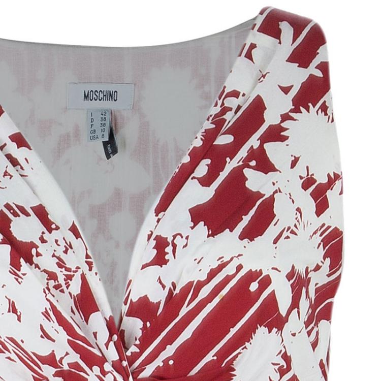 Pre Owned Moschino Red & White Print Knee Length Dress M