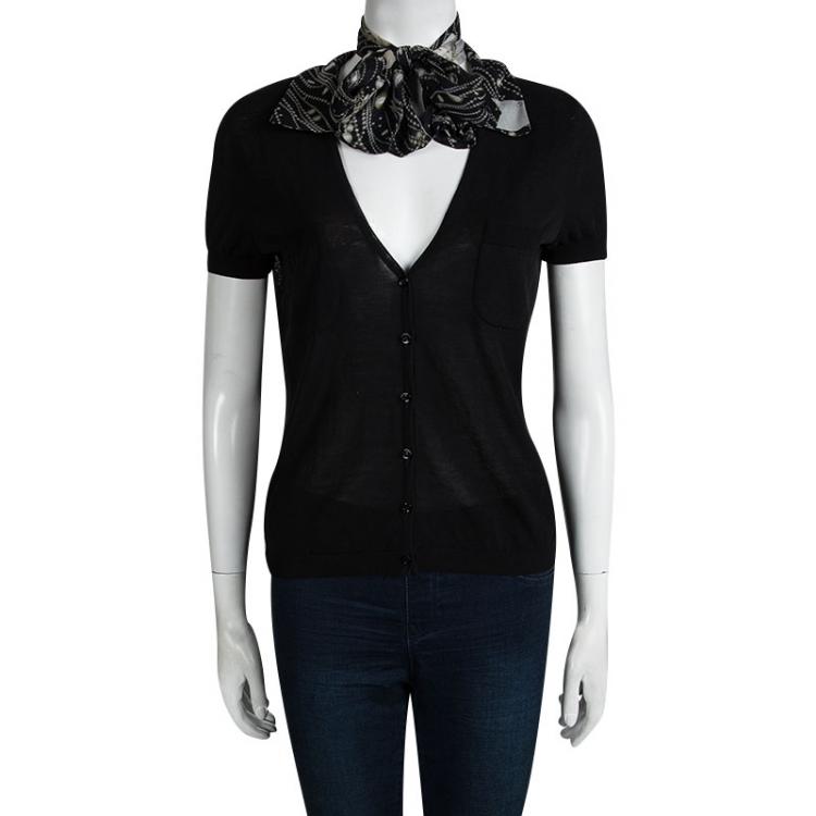 Pre Owned Moschino Black Tie Collar Detail Short Sleeve Cropped Cardigan L