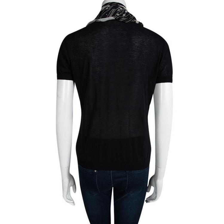 Pre Owned Moschino Black Tie Collar Detail Short Sleeve Cropped Cardigan L