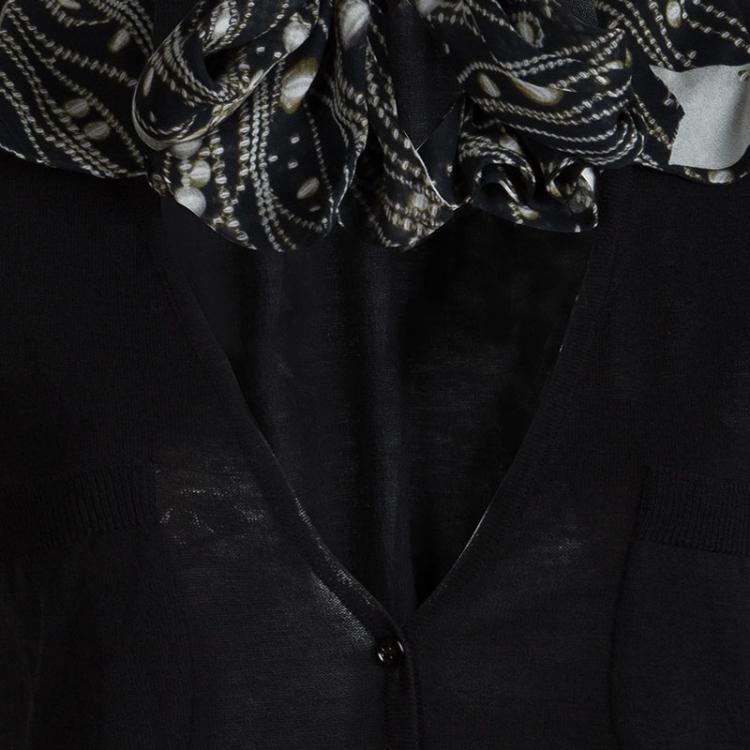 Pre Owned Moschino Black Tie Collar Detail Short Sleeve Cropped Cardigan L