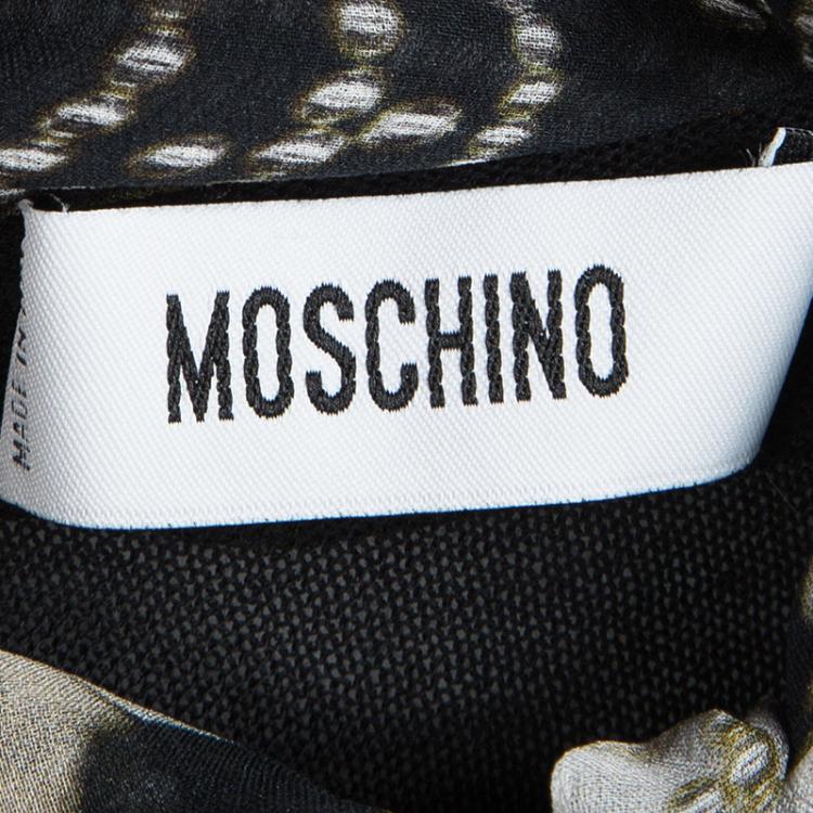 Pre Owned Moschino Black Tie Collar Detail Short Sleeve Cropped Cardigan L