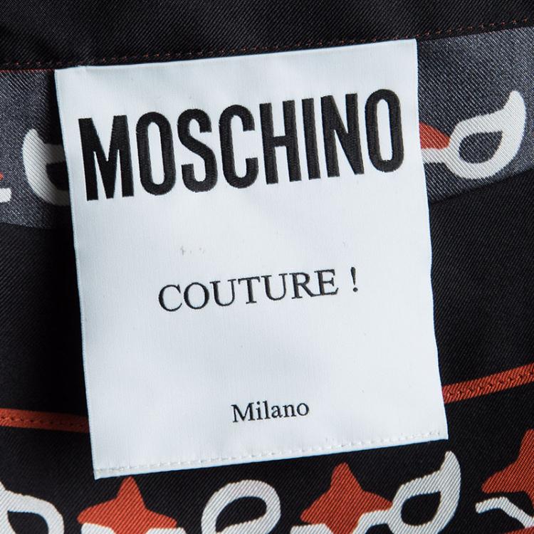 Pre Owned Moschino Couture Black Paisley Printed Silk Draped Dress S