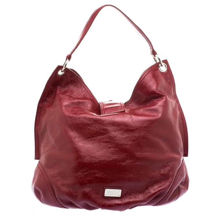 Pre Owned Moschino Red Patent Leather Double Pocket Hobo