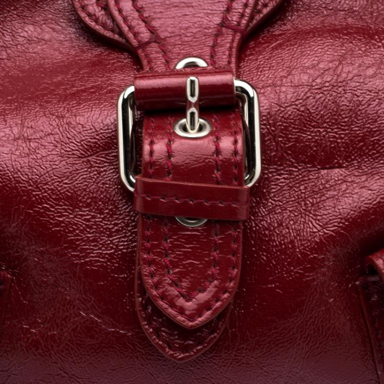 Pre Owned Moschino Red Patent Leather Double Pocket Hobo
