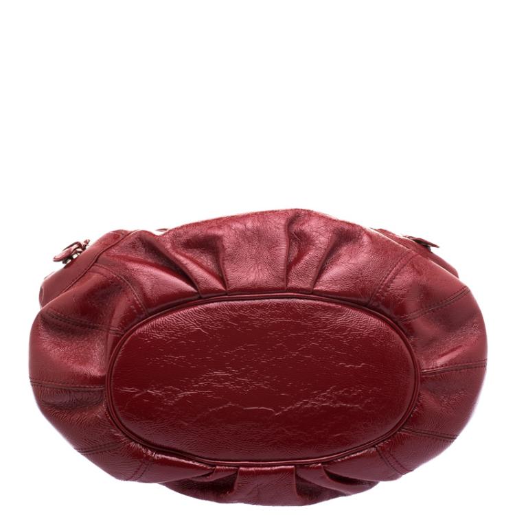 Pre Owned Moschino Red Patent Leather Double Pocket Hobo