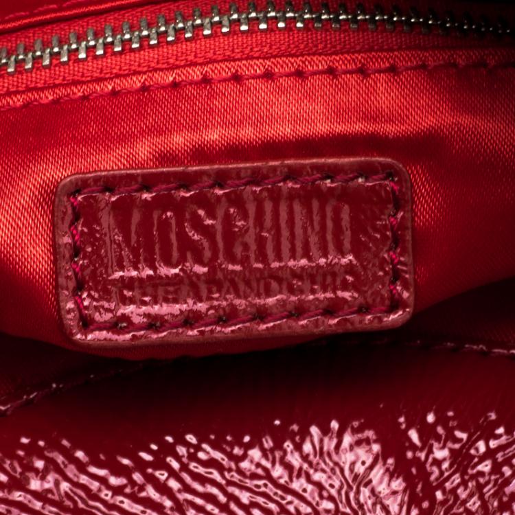 Pre Owned Moschino Red Patent Leather Double Pocket Hobo