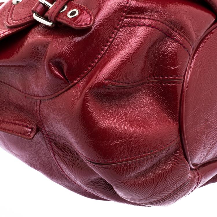 Pre Owned Moschino Red Patent Leather Double Pocket Hobo