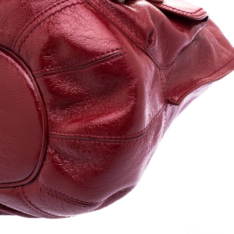 Pre Owned Moschino Red Patent Leather Double Pocket Hobo