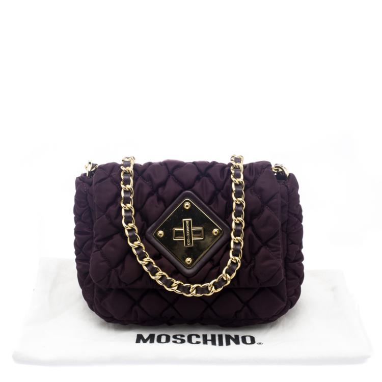 Pre Owned Moschino Dark Burgundy Nylon Crossbody Bag