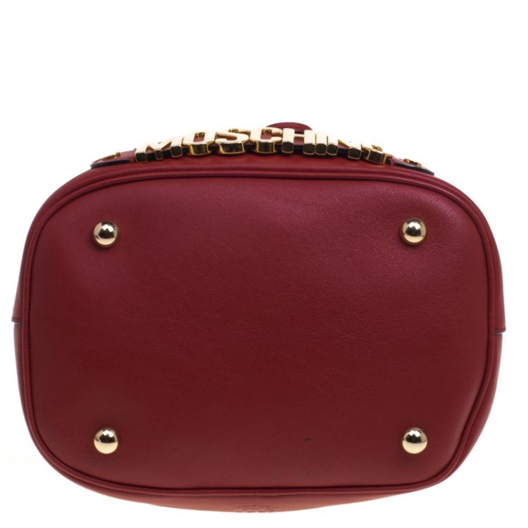 Pre Owned  Moschino Red Leather Bucket Drawstring Hobo