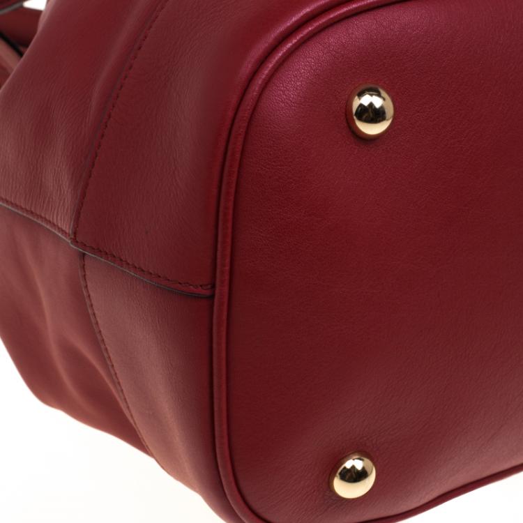 Pre Owned  Moschino Red Leather Bucket Drawstring Hobo
