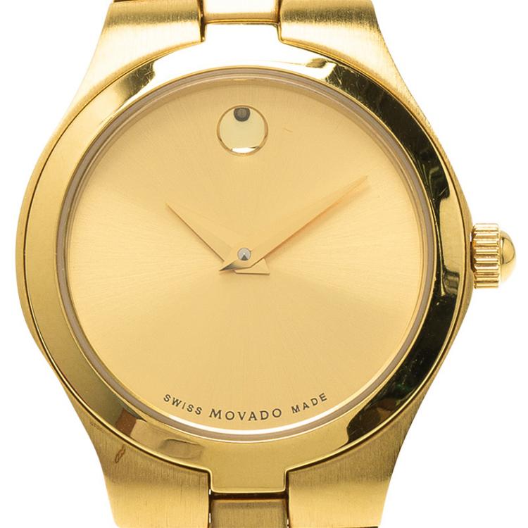 Pre Owned Movado Champagne Gold-Plated Stainless Steel Bold Women's Wristwatch 24MM