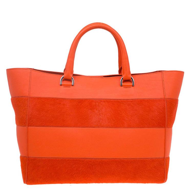 Pre Owned Mulberry Orange Calfhair Stripe and Leather Willow Tote