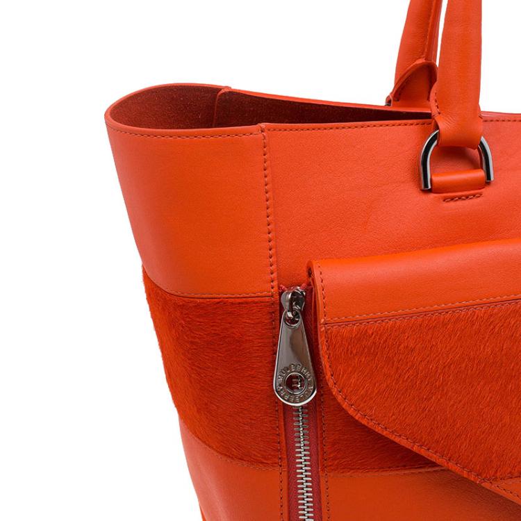 Pre Owned Mulberry Orange Calfhair Stripe and Leather Willow Tote
