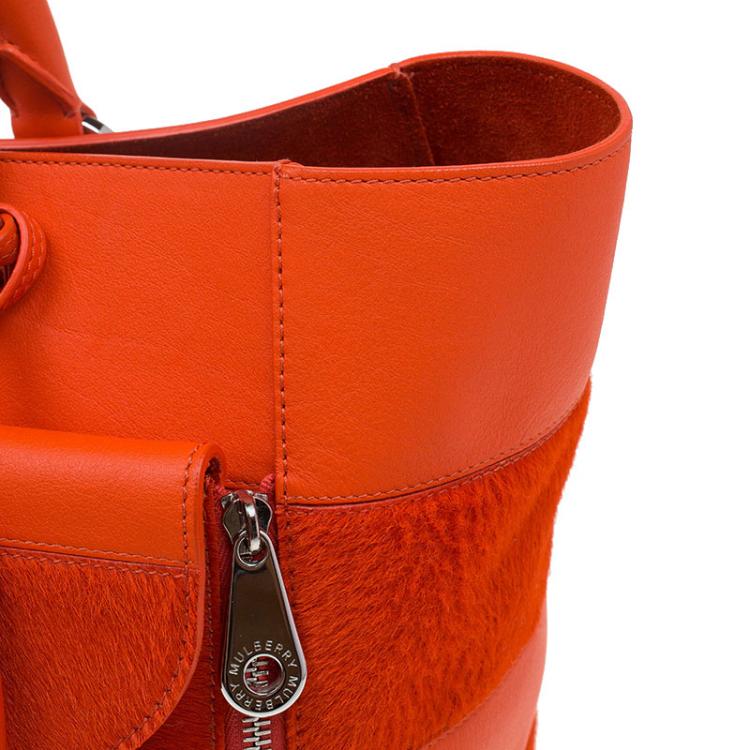 Pre Owned Mulberry Orange Calfhair Stripe and Leather Willow Tote